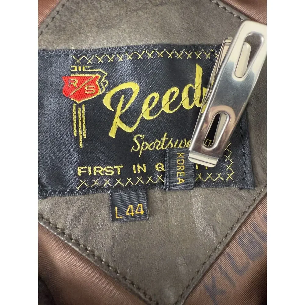Reed Sportswear Men Size L44 Genuine Leather Moto Jacket Zip Brown Biker Outdoor